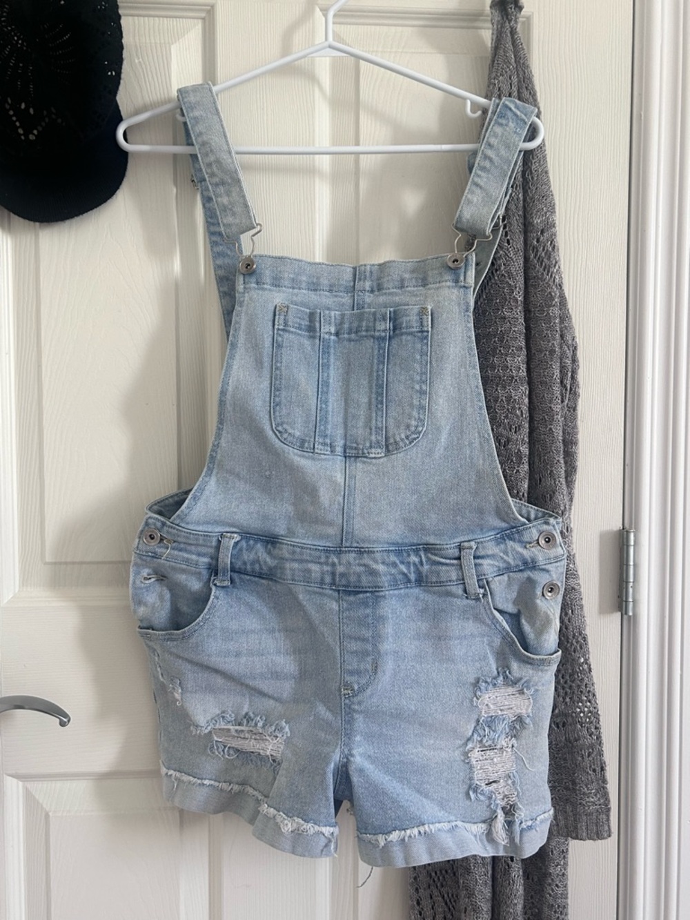 Wallflower Light Blue Distressed Denim Short Overalls